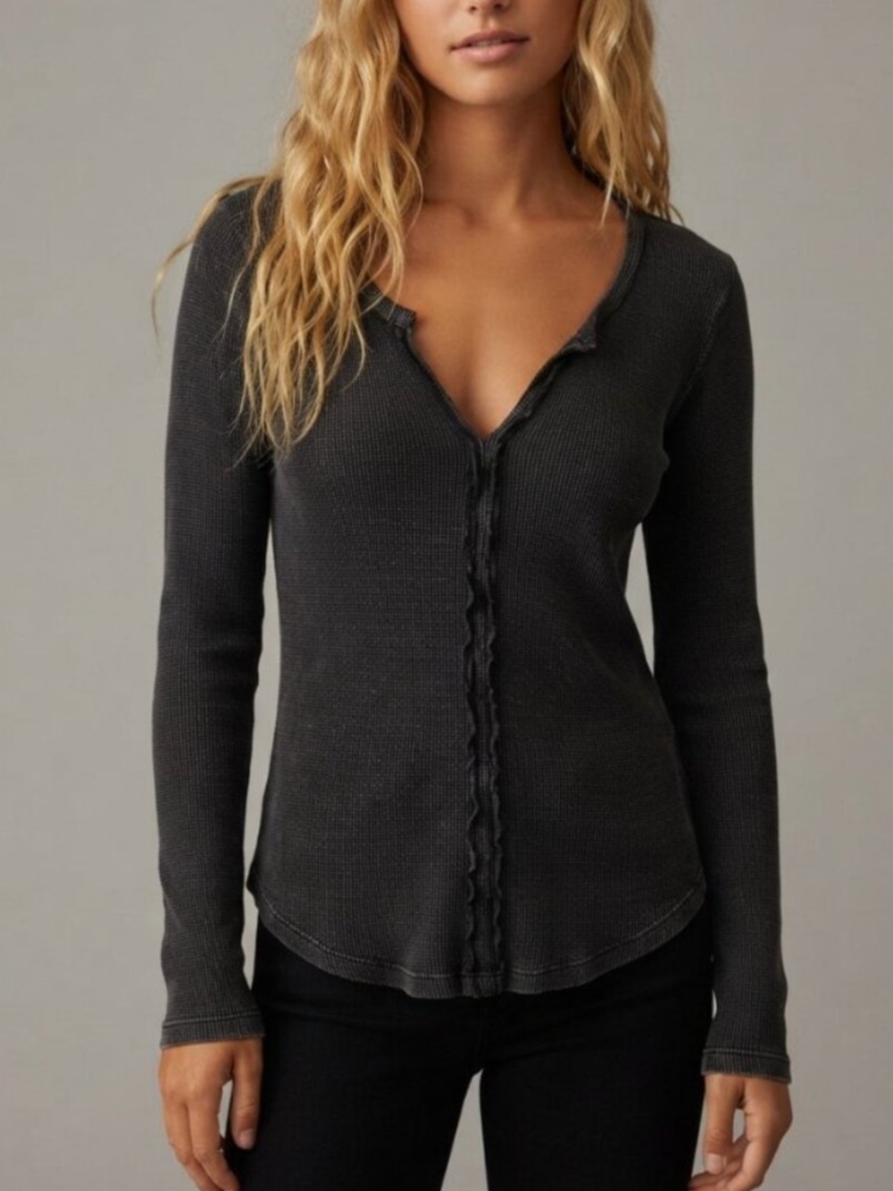Pilcro Anthropologie Dark Gray Thermal Long Sleeve Top Medium 40003